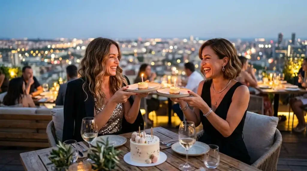 Twin sisters celebrating a birthday together