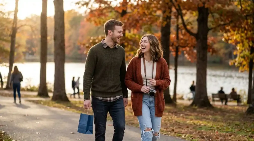 Couple laughing together during birthday outing