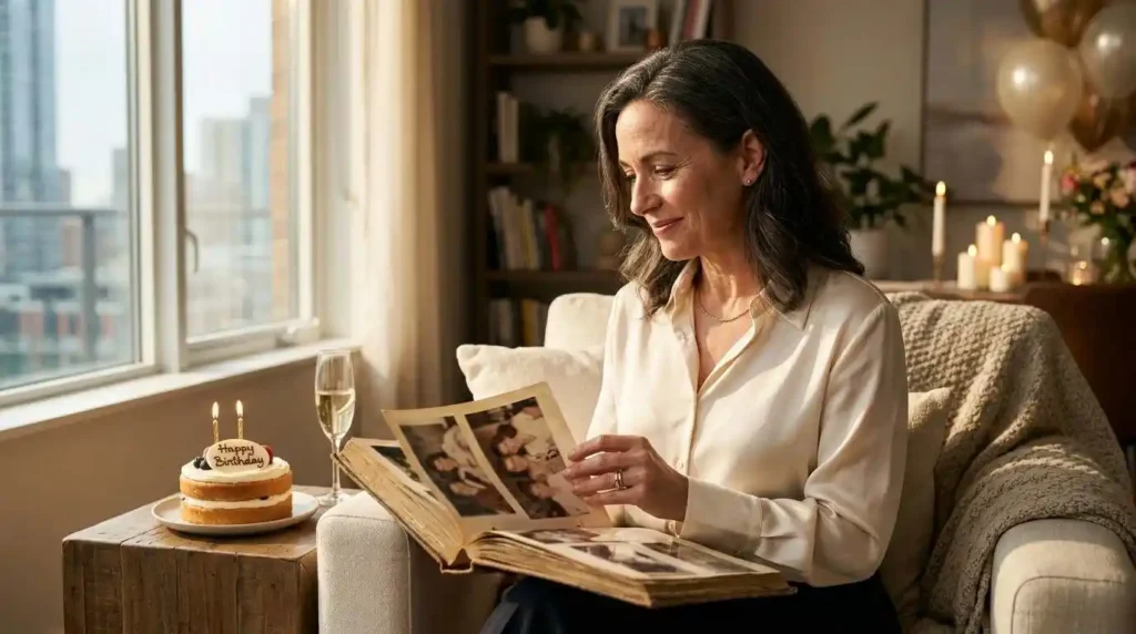 Mature woman reflecting during birthday celebration