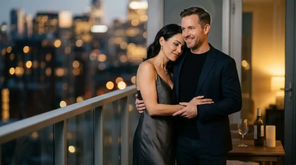 Wife embracing husband during birthday celebration
