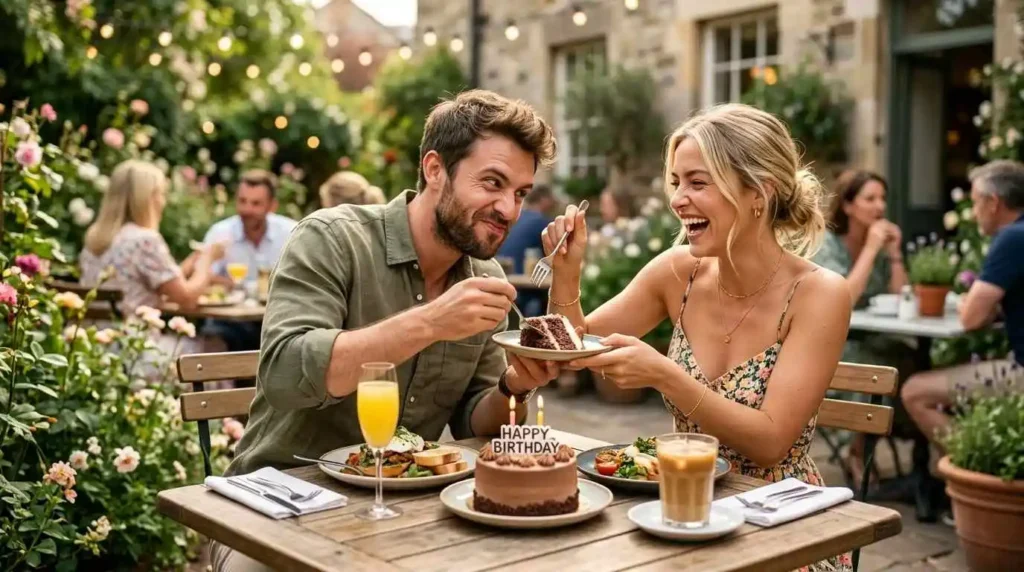 Couple laughing together during birthday celebration